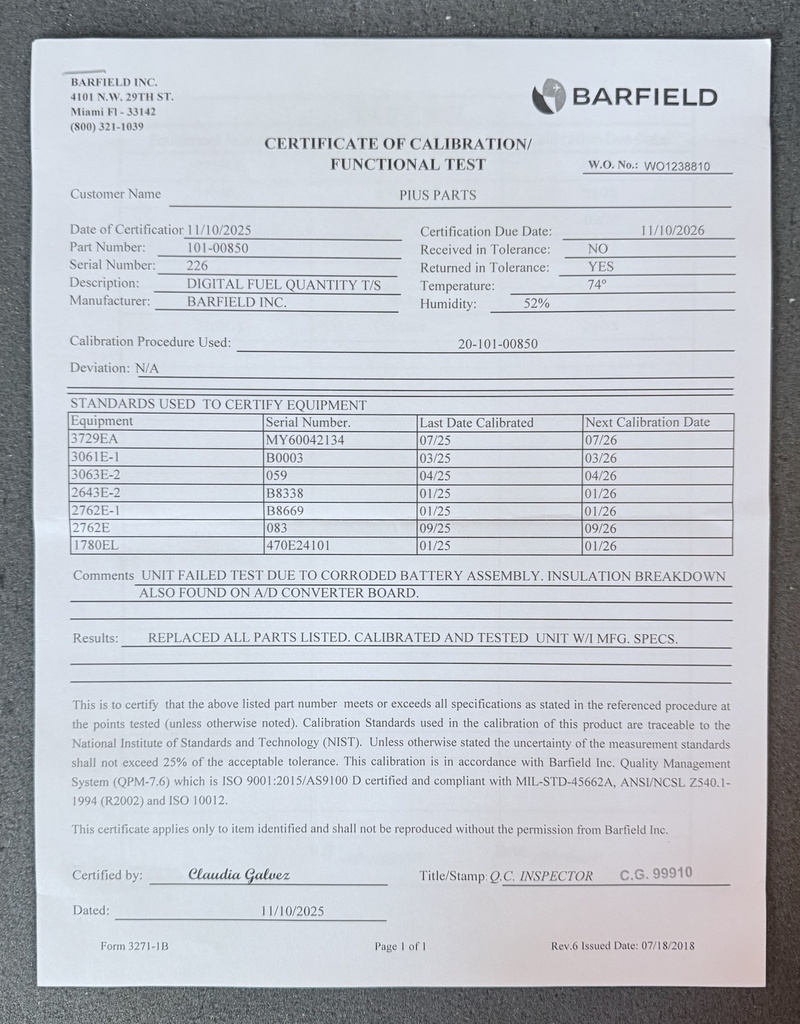 Tester Calibration Cert